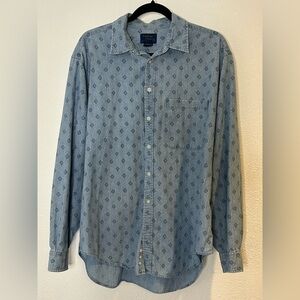 Cambridge Classics Casual Blue Patterned Button Down Shirt Size Large